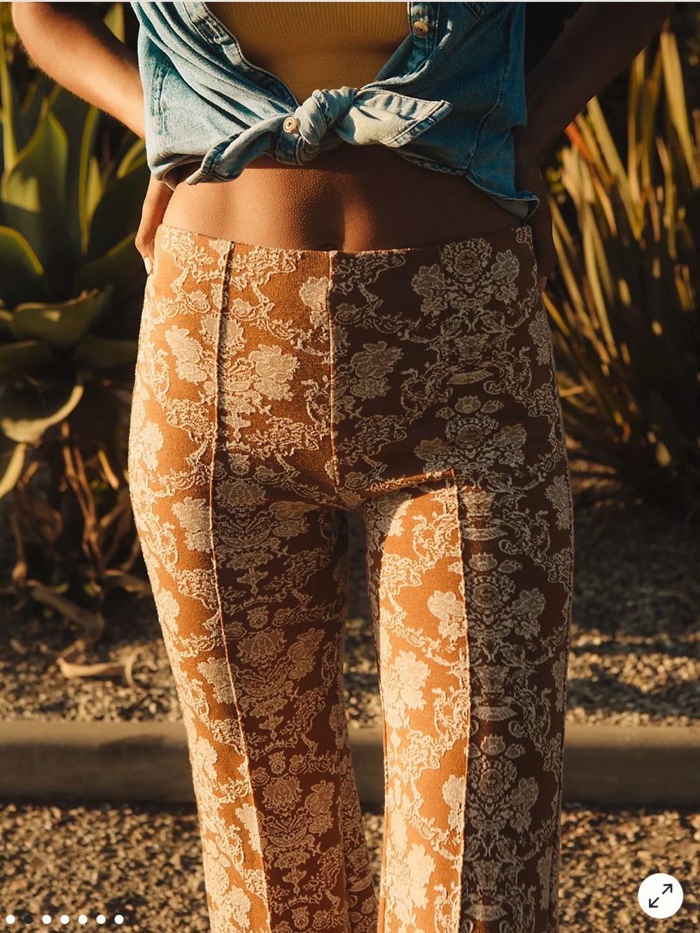 Anthropologie Brown Floral Stretch Knit Flare Pants